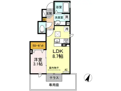 寿庵 B(1LDK/1階)の間取り写真