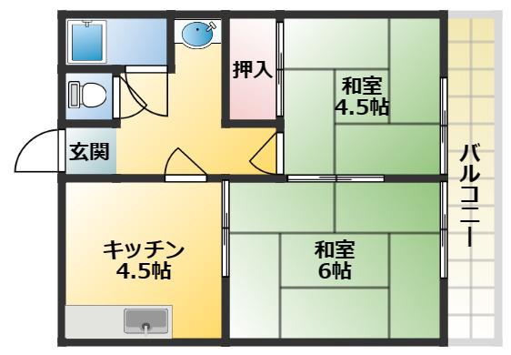 ヴェール美園(2DK/1階)の間取り写真