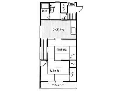 サンロゼ山本 (2DK/3階)の間取り写真