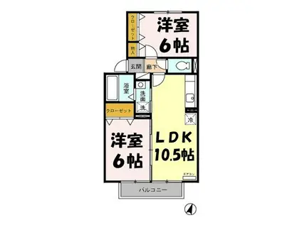 リバティーベルⅠ(2LDK/2階)の間取り写真