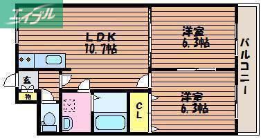 ホワイトストーン白石(2LDK/4階)の間取り写真