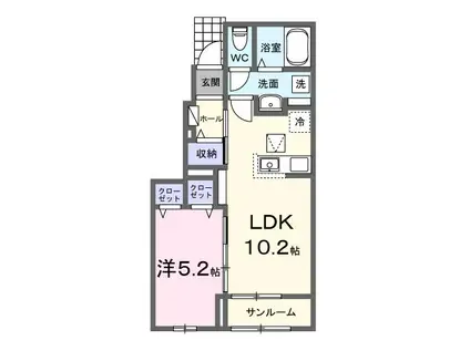利府町森郷アパートII(1LDK/1階)の間取り写真