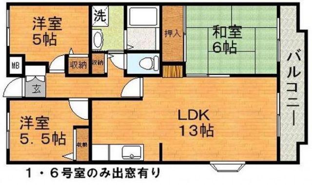 カーサ中筋(3LDK/2階)の間取り写真