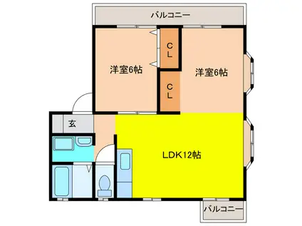 グランドコーポ中の尾 I(2LDK/1階)の間取り写真