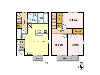 富樫ヴィヴレ(3LDK/1階)の間取り写真