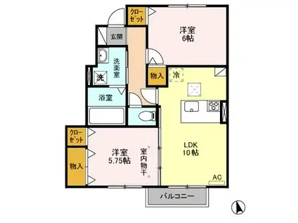グランソシエA(2LDK/1階)の間取り写真