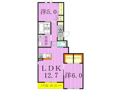 クレアーレ A棟(2LDK/2階)の間取り写真