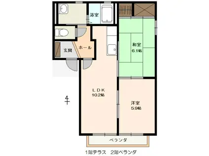 バリュージュ青野E(2LDK/1階)の間取り写真