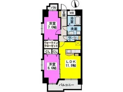 モンテ オットー西公園(2LDK/7階)の間取り写真