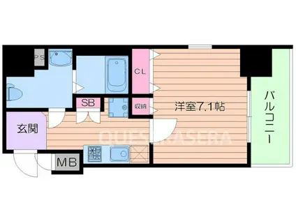 ポルト・ボヌール四天王寺夕陽ヶ丘ミラージュ(1K/4階)の間取り写真