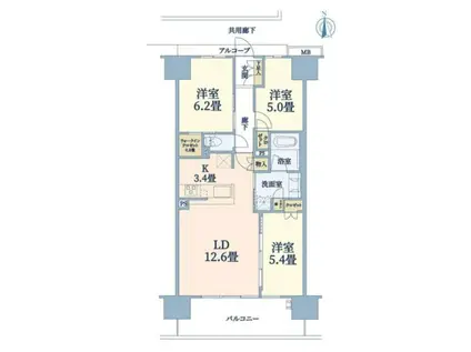 ウエリス島本 10F(3LDK/10階)の間取り写真