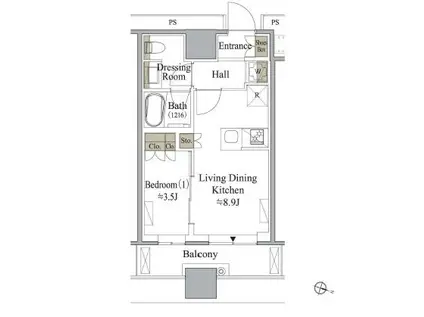 目黒MARCレジデンスタワー(1LDK/3階)の間取り写真