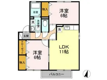 ルミエールムラカミA(2LDK/2階)の間取り写真