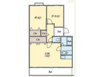 パラシオン有瀬(2LDK/1階)の間取り写真