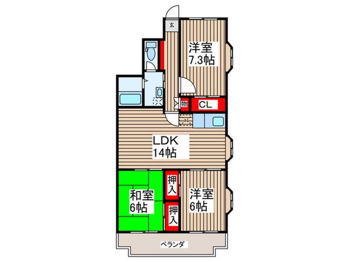 ファミーユ・パーチェ(3LDK/2階)の間取り写真