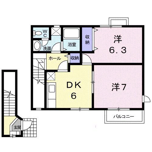 ショコラハウス(2DK/2階)の間取り写真