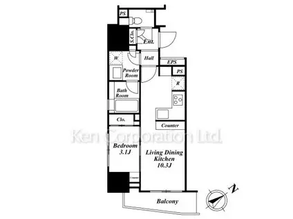 朝日マンション五反田(1LDK/3階)の間取り写真