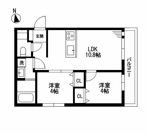 ミア流山(2LDK/1階)の間取り写真