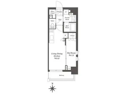 クレストコート白金高輪(1LDK/4階)の間取り写真