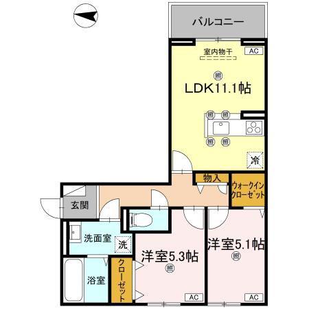 グラシア春日(2LDK/2階)の間取り写真