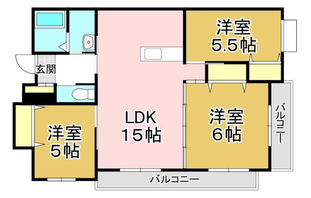 プリンス弐番館(3LDK/2階)の間取り写真