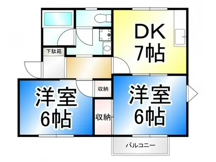 タウニィ三輪パークS(2DK/2階)の間取り写真