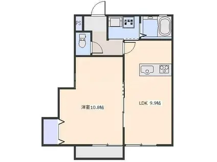 ハッピーキープ(1LDK/2階)の間取り写真