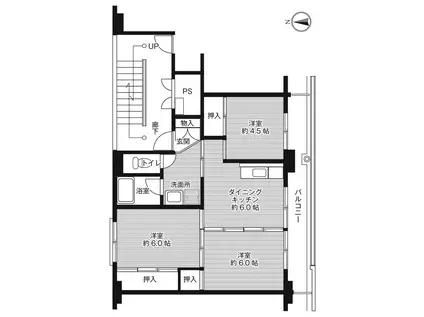 ビレッジハウス青山II1号棟(3DK/4階)の間取り写真
