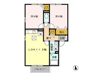 シャトーエレガンC(2LDK/1階)の間取り写真