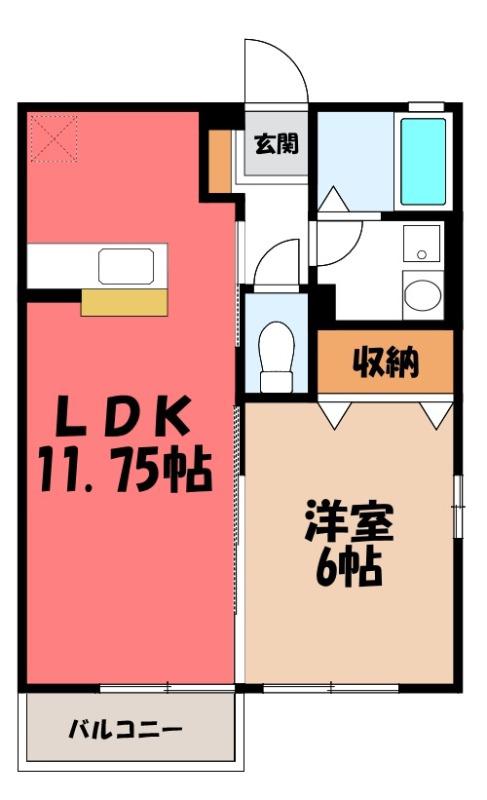 クレールヒルズ A(1LDK/2階)の間取り写真