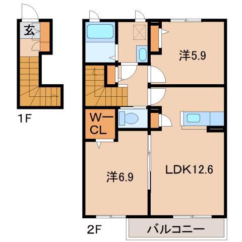 プロヌーブ神前(2LDK/2階)の間取り写真