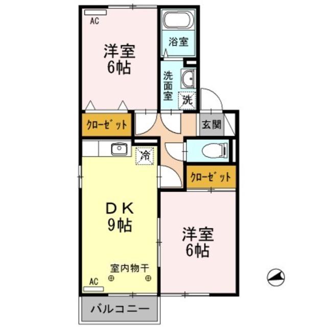 フラッツウィンドA(2DK/1階)の間取り写真