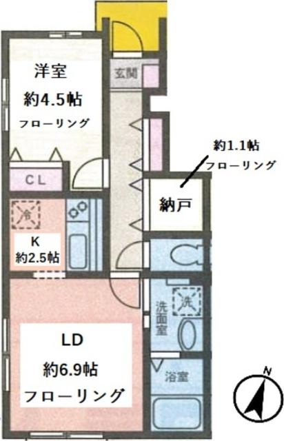 アジュールC棟(1LDK/1階)の間取り写真