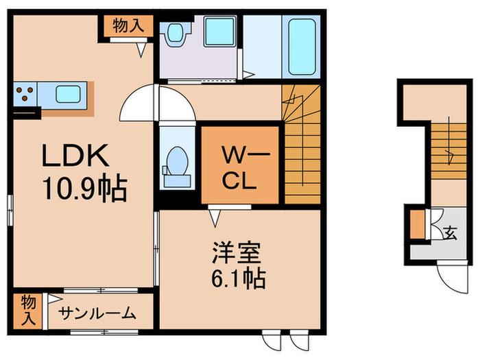 カーサコンフォート宮ノ前(1LDK/2階)の間取り写真