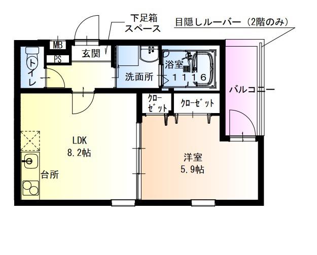 フジパレス高井田本通II番館(1LDK/2階)の間取り写真