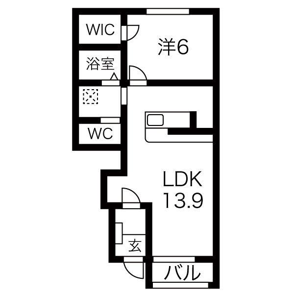ヴィル・ホワイエ(1LDK/1階)の間取り写真