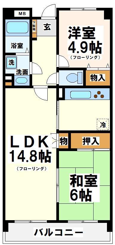 サンファミリー烏山(2LDK/1階)の間取り写真