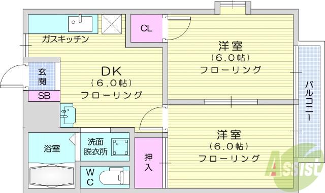 セピアコートSATO(2DK/2階)の間取り写真
