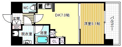 ラルテ中津(1DK/5階)の間取り写真