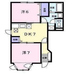 クレストールモリヤA棟(2DK/1階)の間取り写真