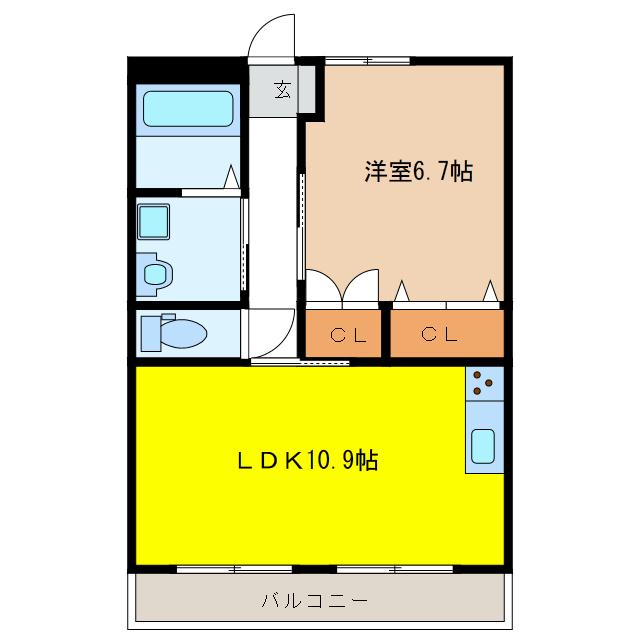 ウイングアイランド(1LDK/2階)の間取り写真
