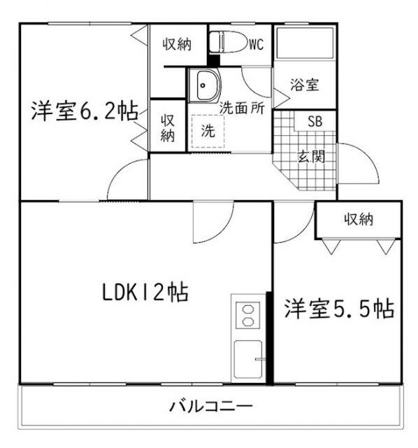 グリーンハイツ萩丘A(2LDK/3階)の間取り写真