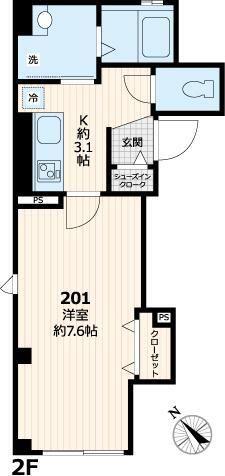 ハイネセン巣鴨(1K/2階)の間取り写真