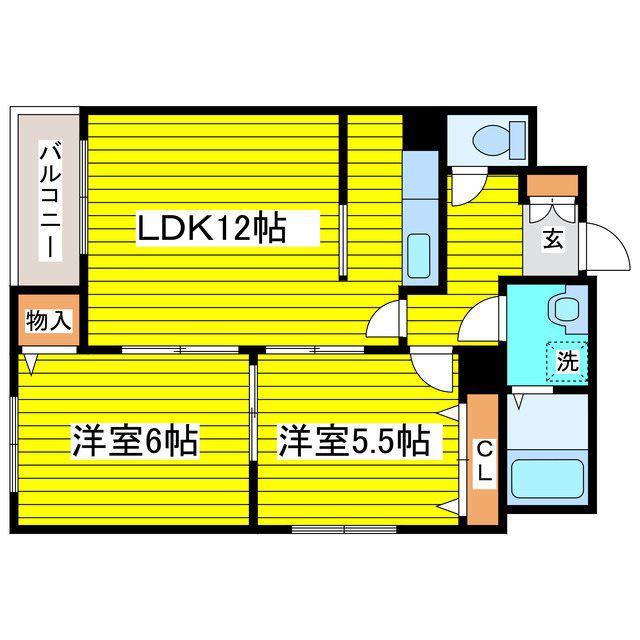 パープルサイド(2LDK/3階)の間取り写真