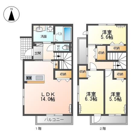 島立アパート工事101 TC(3LDK/1階)の間取り写真