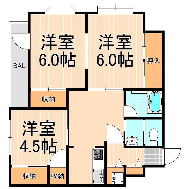 メゾンかもん(3DK/3階)の間取り写真