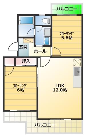 パークフロント(2LDK/1階)の間取り写真