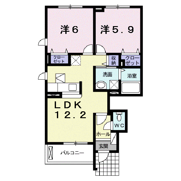プロヴァンスII号館(2LDK/1階)の間取り写真