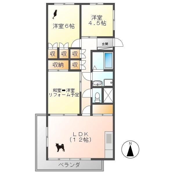 グランドハイツ白銀(3LDK/2階)の間取り写真