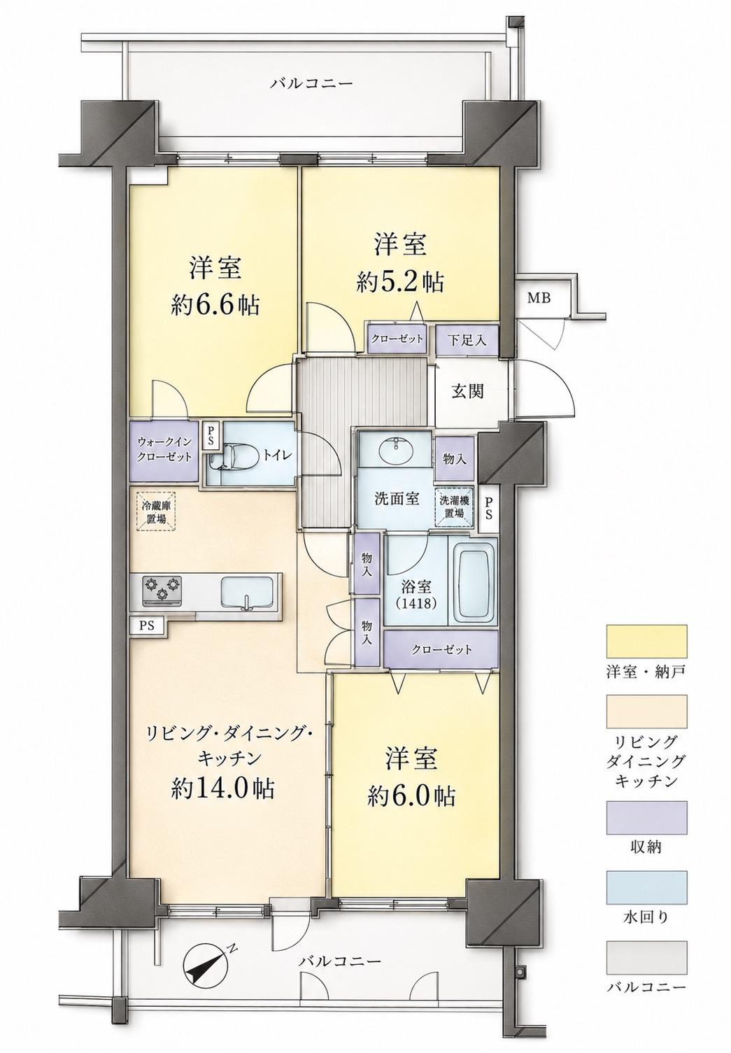 コスモ・ザ・キャナル東京イースト(3LDK/2階)の間取り写真